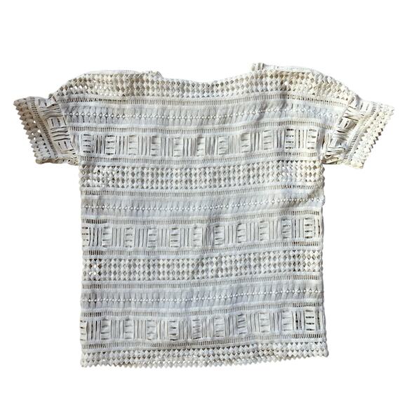 Vince Laser Cut Short Sleeve Top Size S Cream - Picture 2 of 5